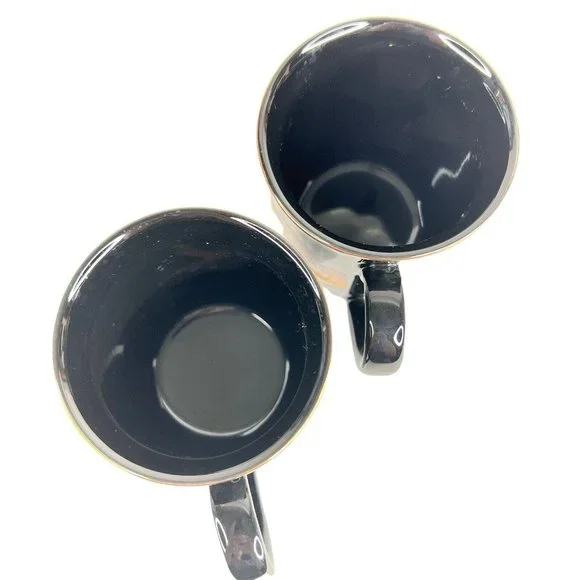 2 Otagiri Owl Mugs Black Gold Japan Vintage Set Coffee Cup Metallic Gold Trim - Picture 11 of 12